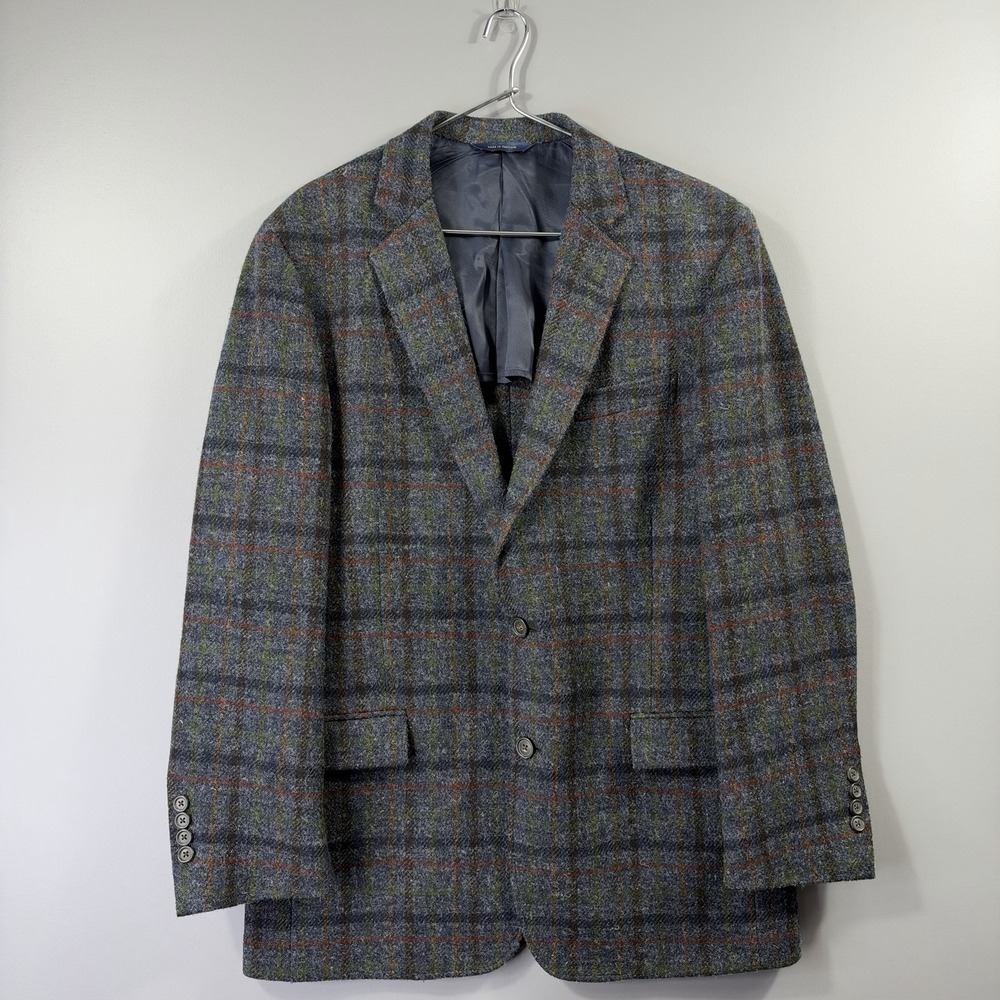 Brooks Brothers Harris Tweed Sport Coat Mens 42 Gray Plaid Wool Blazer Regent